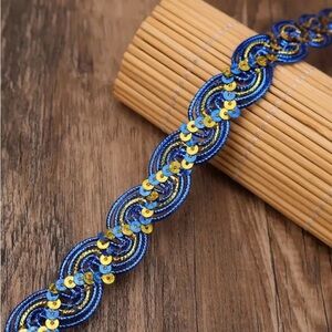 1 Yard Sequin Braid Trim | Navy & Gold | Sewing, Dress Edging & Dance Costume
